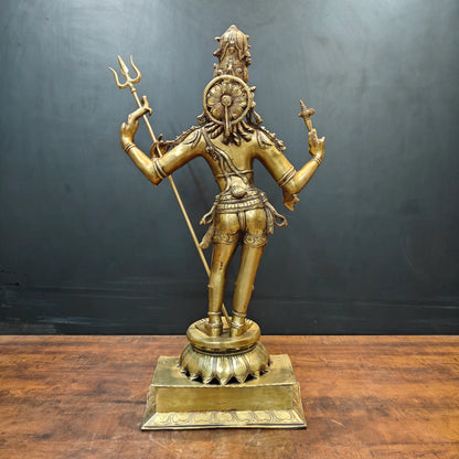 ब्रासोरा® वृंदावन वेणुगोपाल कृष्ण पीतल की प्रतिमा मोर के साथ | एंटीक नीला और सुनहरा रंग | ऊँचाई 20 इंच