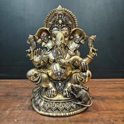 ब्रासोरा® वृंदावन वेणुगोपाल कृष्ण पीतल की प्रतिमा मोर के साथ | एंटीक नीला और सुनहरा रंग | ऊँचाई 20 इंच