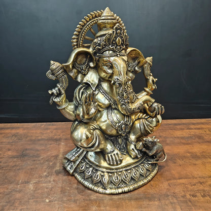 ब्रासोरा® वृंदावन वेणुगोपाल कृष्ण पीतल की प्रतिमा मोर के साथ | एंटीक नीला और सुनहरा रंग | ऊँचाई 20 इंच