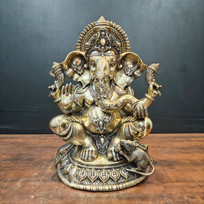 ब्रासोरा® वृंदावन वेणुगोपाल कृष्ण पीतल की प्रतिमा मोर के साथ | एंटीक नीला और सुनहरा रंग | ऊँचाई 20 इंच