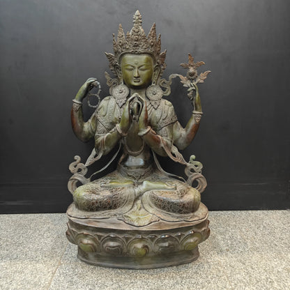 ब्रासोरा® वृंदावन वेणुगोपाल कृष्ण पीतल की प्रतिमा मोर के साथ | एंटीक नीला और सुनहरा रंग | ऊँचाई 20 इंच