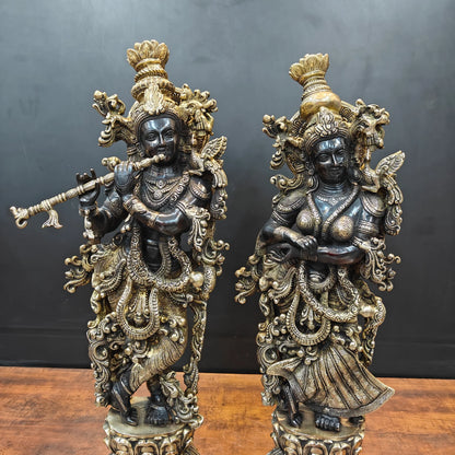 Brassaura® Brass Radha Krishna Idol Set | Handcrafted Standing Radha Krishna Murti for Home Temple, Living Room & Office Décor | Antique Dual Tone Finish | Premium Brass Statue Set | 29 Inches | 32 Kg