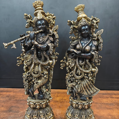 Brassaura® Brass Radha Krishna Idol Set | Handcrafted Standing Radha Krishna Murti for Home Temple, Living Room & Office Décor | Antique Dual Tone Finish | Premium Brass Statue Set | 29 Inches | 32 Kg