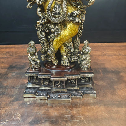 Brassaura® Brass Radha Krishna Under Kadamba Tree Idol | Handcrafted Krishna Playing Flute Statue for Home Temple, Living Room & Office Décor | Antique Dual Tone Finish | Premium Brass Murti | 33 Inches | 51 Kg
