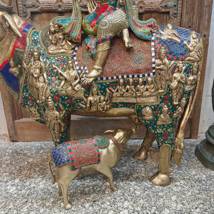 Brassaura® Brass Krishna with Kamadhenu & Calf Statue | Height 43 Inches