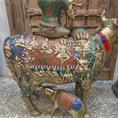 Brassaura® Brass Krishna with Kamadhenu & Calf Statue | Height 43 Inches