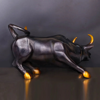 Brassaura® Charging Bull Sculpture with Black Patina Finish | Pure Superfine Brass Handcrafted Murti | Brass Statue for Home Temple, Pooja Room | Height 8 Inches | Weight 6 Kgs