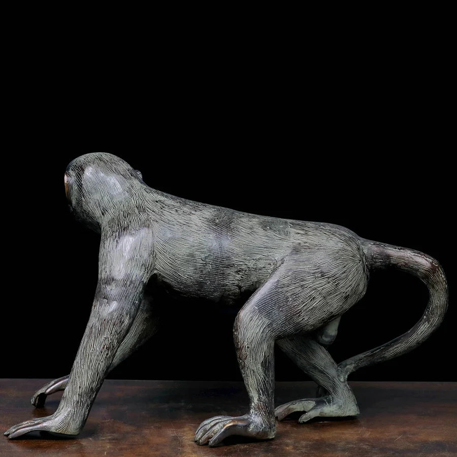 Brassaura® Monkey Sculpture Statue with Antique Finish | Pure Superfine Brass Handcrafted Murti | Brass Statue for Home Temple, Pooja Room | Height 13 Inches | Weight 13.6 Kgs