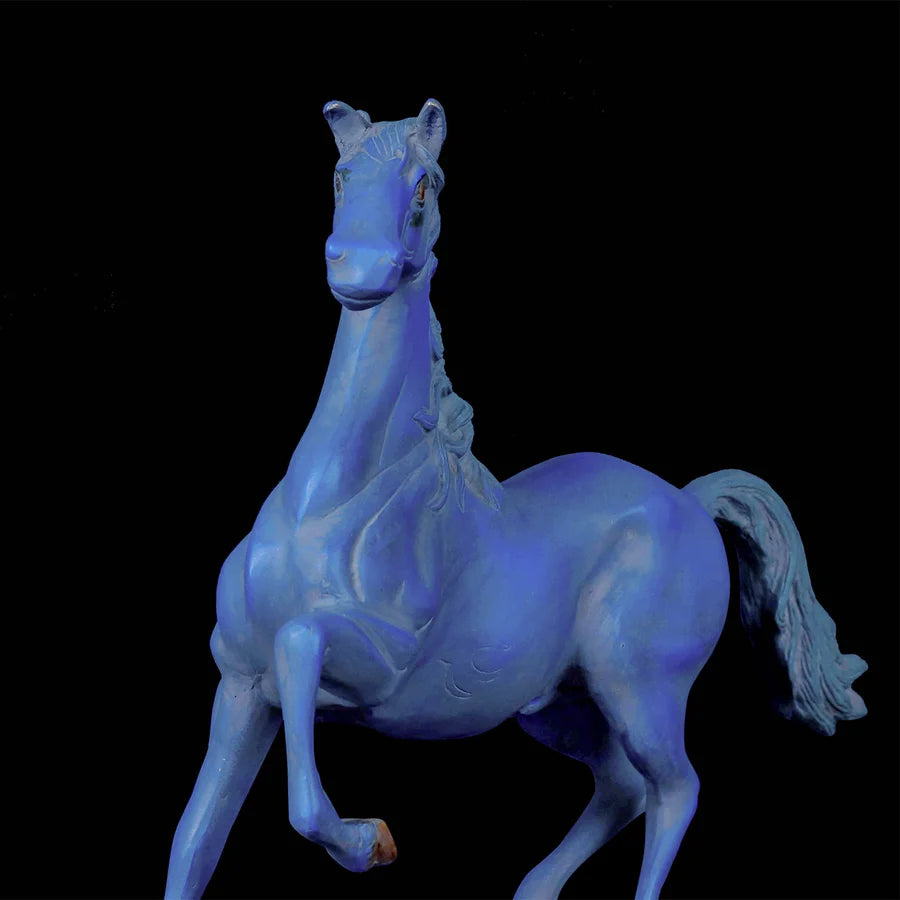 Brassaura® Horse Standing Sculpture with Antique Blue Finish | Pure Superfine Brass Handcrafted Murti | Brass Statue for Home Temple, Pooja Room | Height 15 Inches | Weight 7.5 Kgs