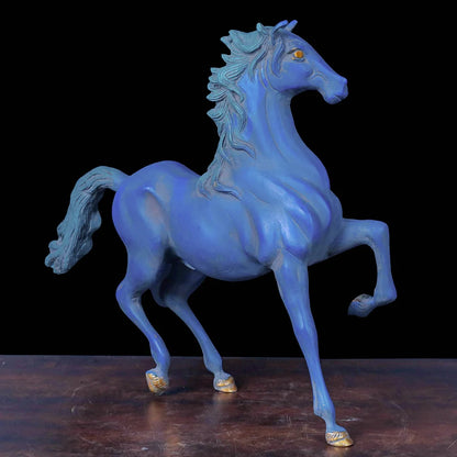 Brassaura® Horse Standing Sculpture with Antique Blue Finish | Pure Superfine Brass Handcrafted Murti | Brass Statue for Home Temple, Pooja Room | Height 15 Inches | Weight 7.5 Kgs