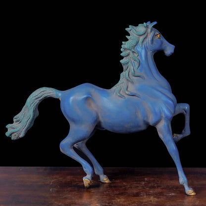Brassaura® Horse Standing Sculpture with Antique Blue Finish | Pure Superfine Brass Handcrafted Murti | Brass Statue for Home Temple, Pooja Room | Height 15 Inches | Weight 7.5 Kgs