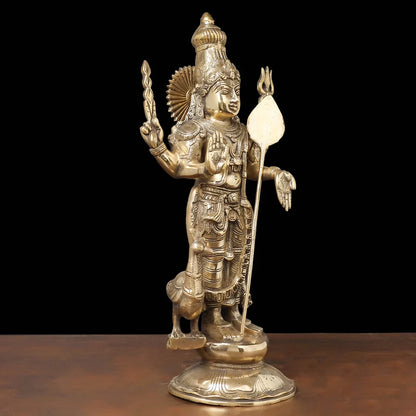 Brassaura® Kartikeya Murugan Standing Idol with Golden Finish | Pure Superfine Brass Handcrafted Murti | Brass Statue for Home Temple, Pooja Room | Height 20 Inches | Weight 10.3 Kgs