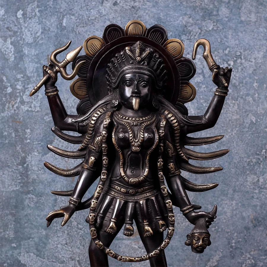 Brassaura® Maa Kali Standing Idol with Black Patina Finish | Pure Superfine Brass Handcrafted Murti | Brass Statue for Home Temple, Pooja Room | Height 20 Inches | Weight 10 Kgs