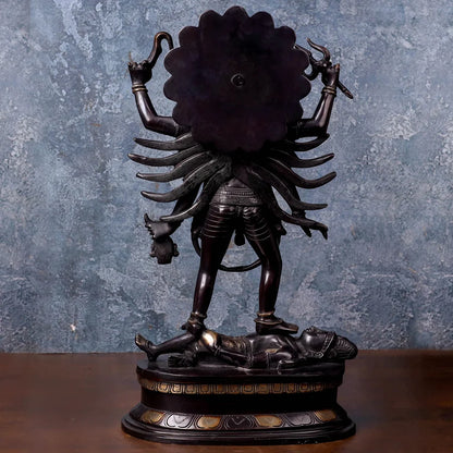 Brassaura® Maa Kali Standing Idol with Black Patina Finish | Pure Superfine Brass Handcrafted Murti | Brass Statue for Home Temple, Pooja Room | Height 20 Inches | Weight 10 Kgs