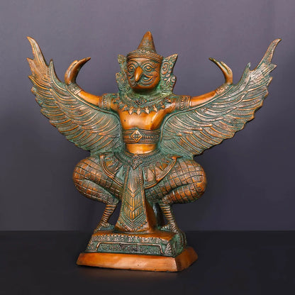 Brassaura® Garuda Open Wings Idol with Multi-Color Finish | Pure Superfine Brass Handcrafted Murti | Brass Statue for Home Temple, Pooja Room | Height 12 Inches | Weight 7 Kgs