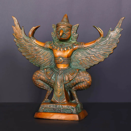 Brassaura® Garuda Open Wings Idol with Multi-Color Finish | Pure Superfine Brass Handcrafted Murti | Brass Statue for Home Temple, Pooja Room | Height 12 Inches | Weight 7 Kgs