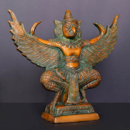 Brassaura® Garuda Open Wings Idol with Multi-Color Finish | Pure Superfine Brass Handcrafted Murti | Brass Statue for Home Temple, Pooja Room | Height 12 Inches | Weight 7 Kgs