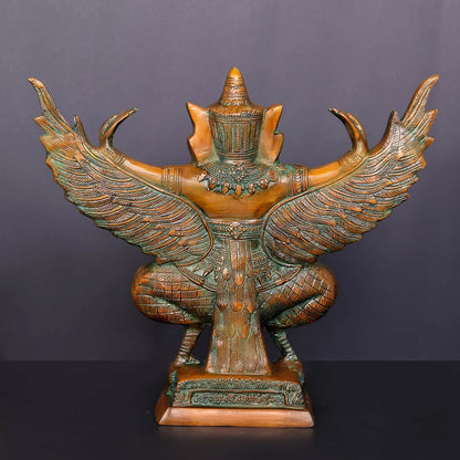 Brassaura® Garuda Open Wings Idol with Multi-Color Finish | Pure Superfine Brass Handcrafted Murti | Brass Statue for Home Temple, Pooja Room | Height 12 Inches | Weight 7 Kgs