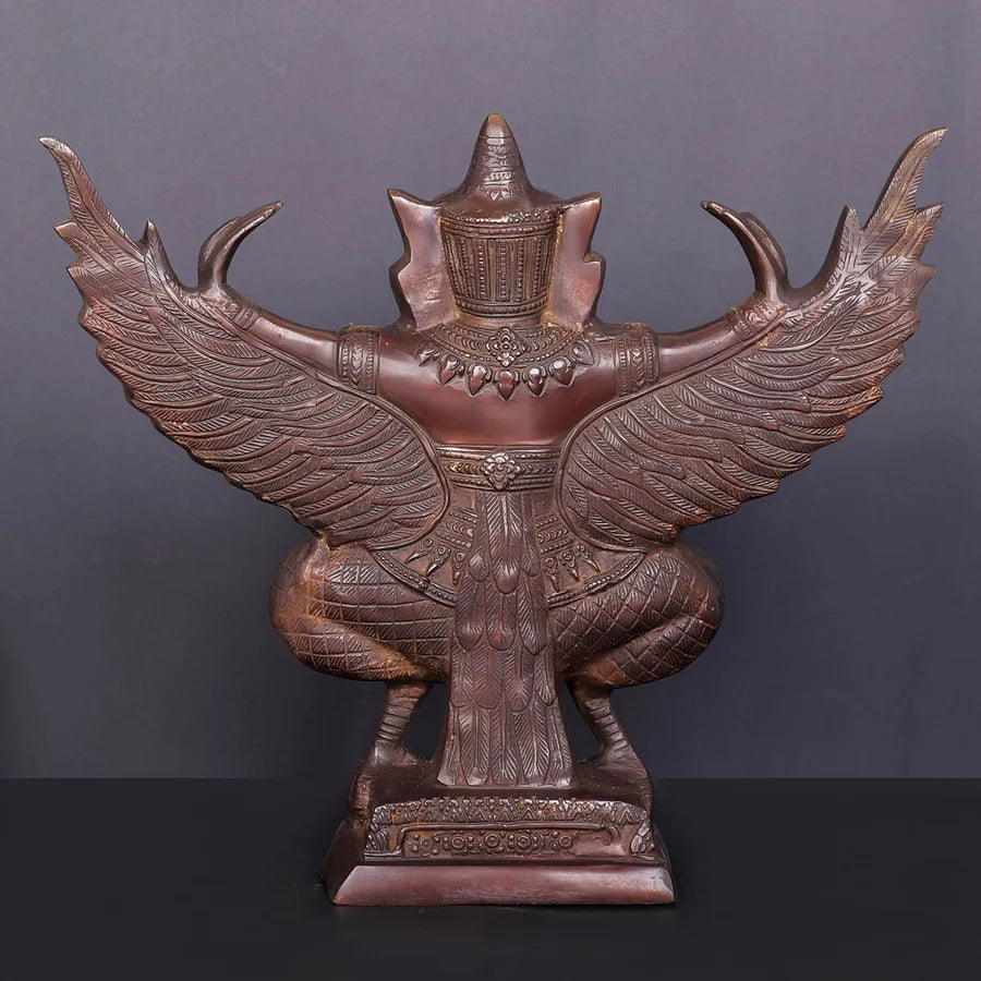 Brassaura® Garuda Open Wings Idol with Antique Finish | Pure Superfine Brass Handcrafted Murti | Brass Statue for Home Temple, Pooja Room | Height 12 Inches | Weight 7 Kgs