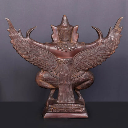 Brassaura® Garuda Open Wings Idol with Antique Finish | Pure Superfine Brass Handcrafted Murti | Brass Statue for Home Temple, Pooja Room | Height 12 Inches | Weight 7 Kgs