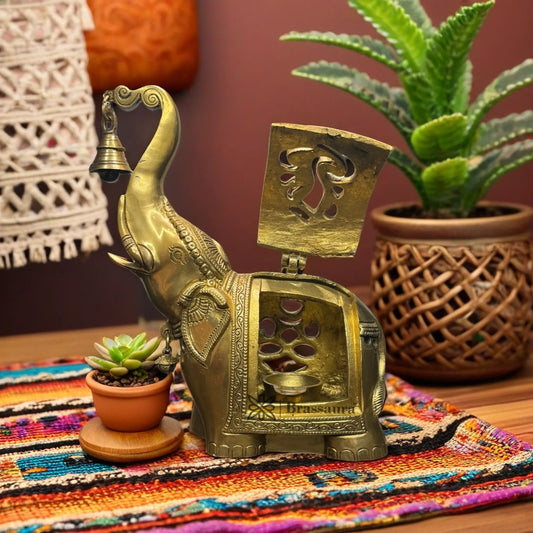 Brass Golden Elephant Deepak Dhop Daan Home and Decor Height 10.6 Inches & Weight 4 Kg