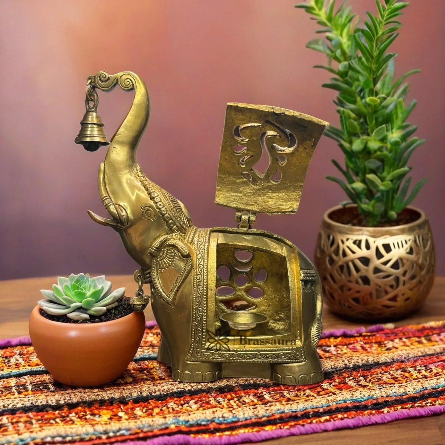 Brass Golden Elephant Deepak Dhop Daan Home and Decor Height 10.6 Inches & Weight 4 Kg