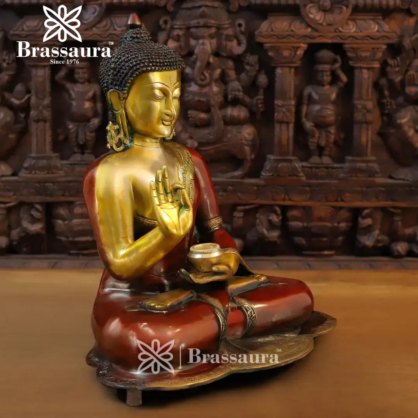 Brass Buddha For Home And Décor Weight 15.86 kg Height 19 Inch