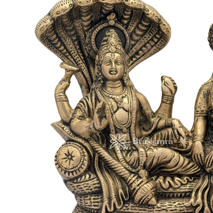 Brass Black Patina Work Vishnu laxmi and sheshnaag Idol for Home and Decor Weight 4.2 Kg Height 22 cm