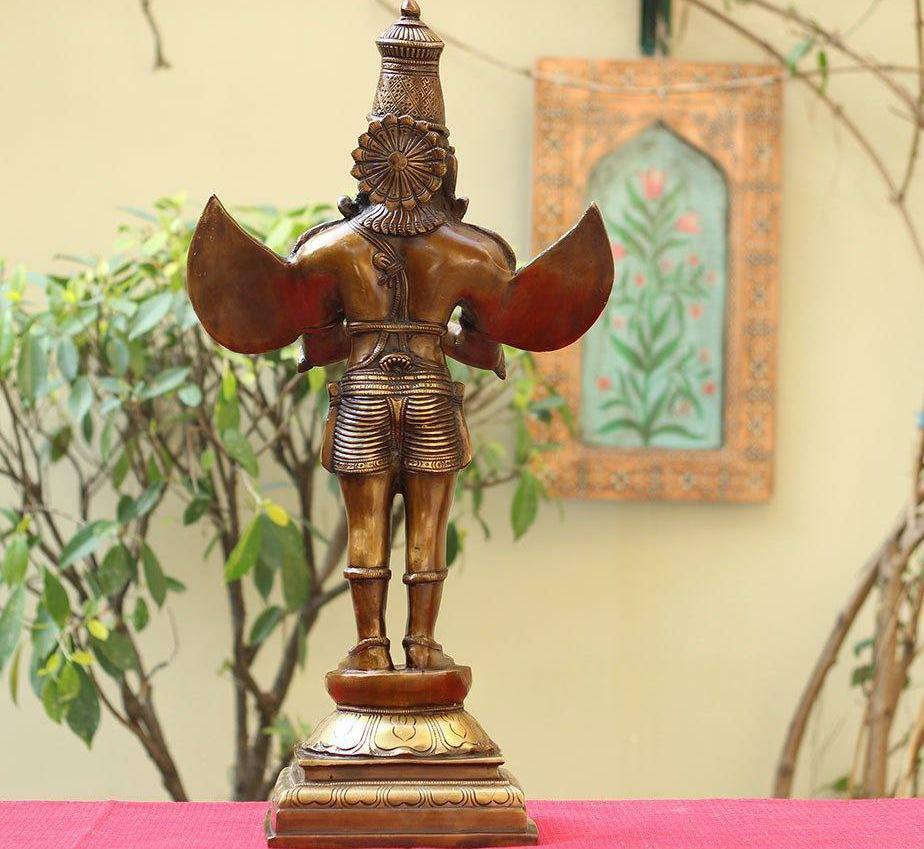 Brassaura® Garuda Standing Idol with Antique Finish | Pure Superfine Brass Handcrafted Murti | Brass Statue for Home Temple, Pooja Room | Height 24.5 Inches | Weight 11.6 Kgs