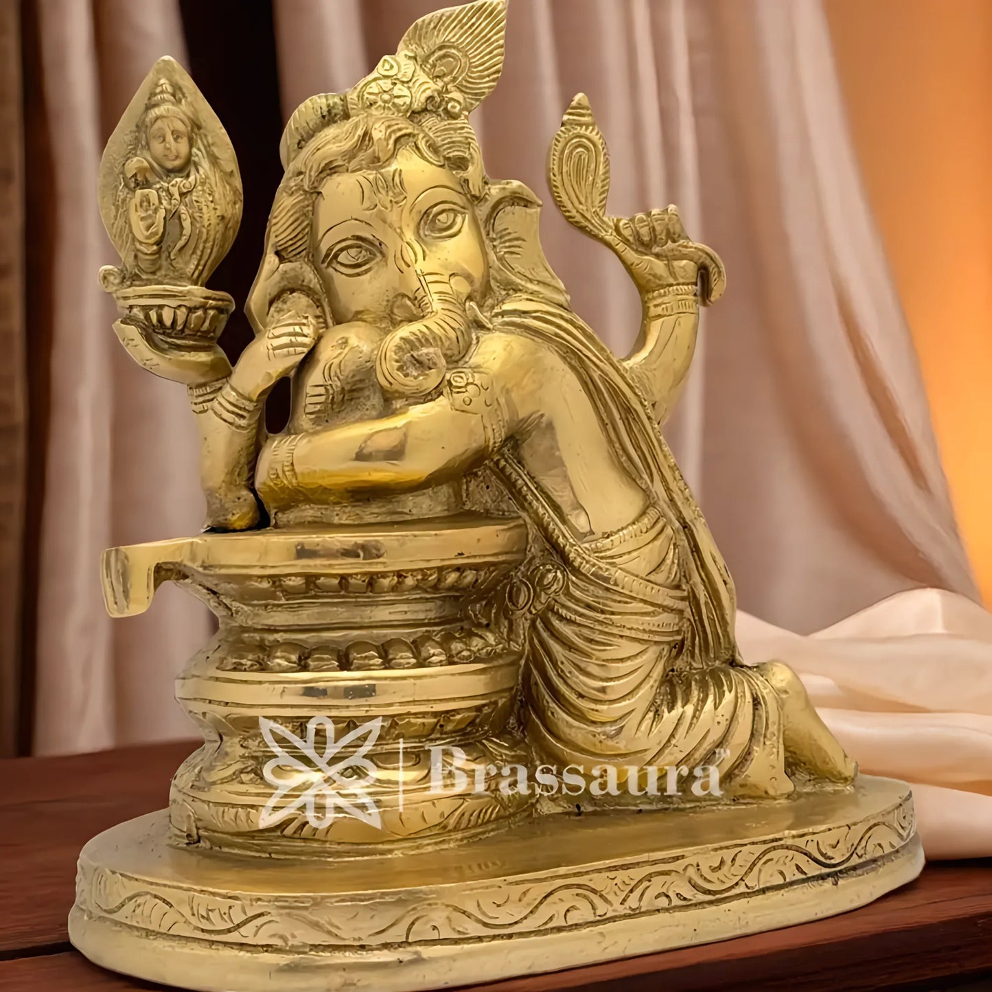 Brassaura™ Brass Ganesha Huge Shivling Idol for Home and Decor | Weight 1.9 Kgs | Height 6.3 Inches
