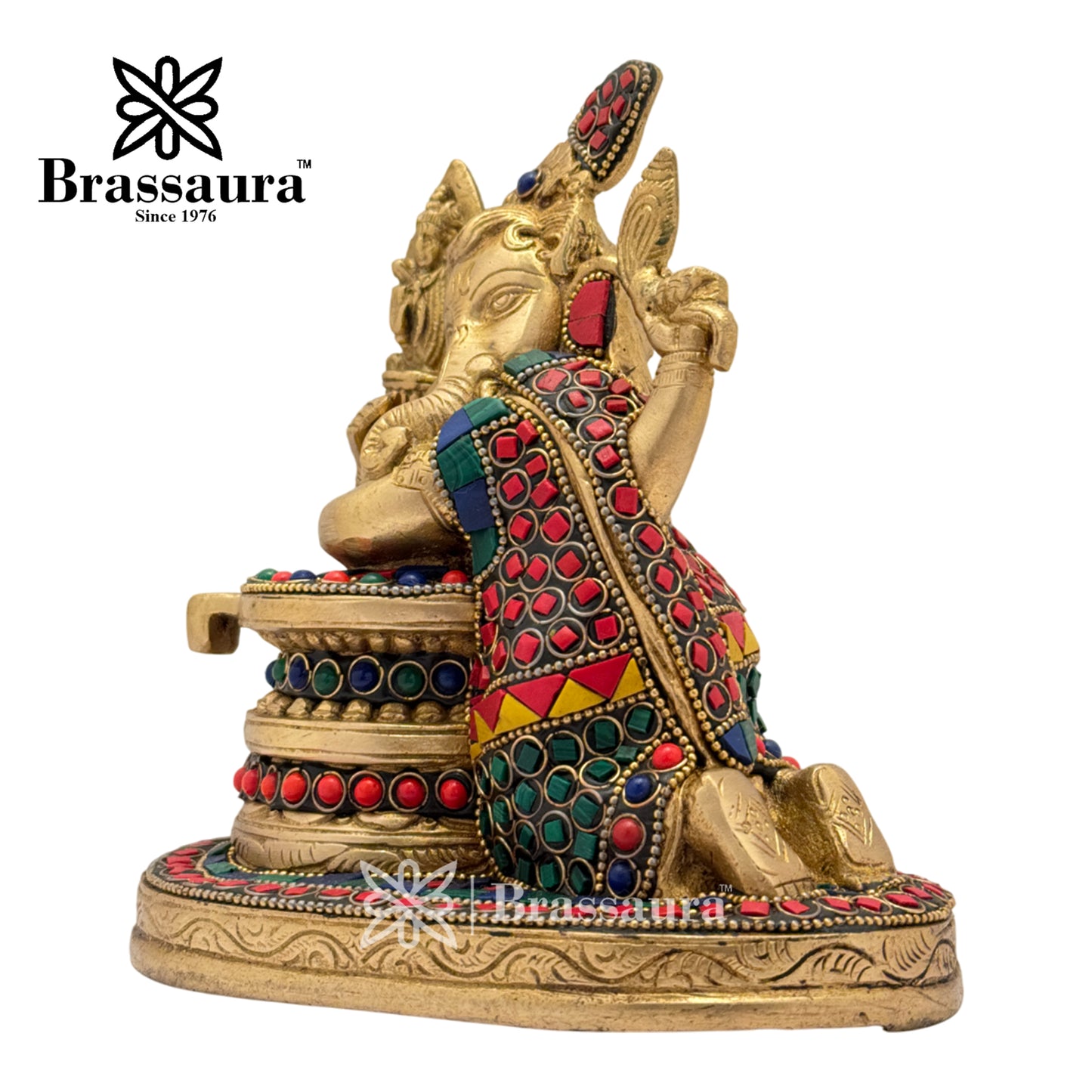 Brass Gem Stone Work Ganesha Hugh Shivling Idol for Home and Decor Weight 1.9 Kg Height 16 cm