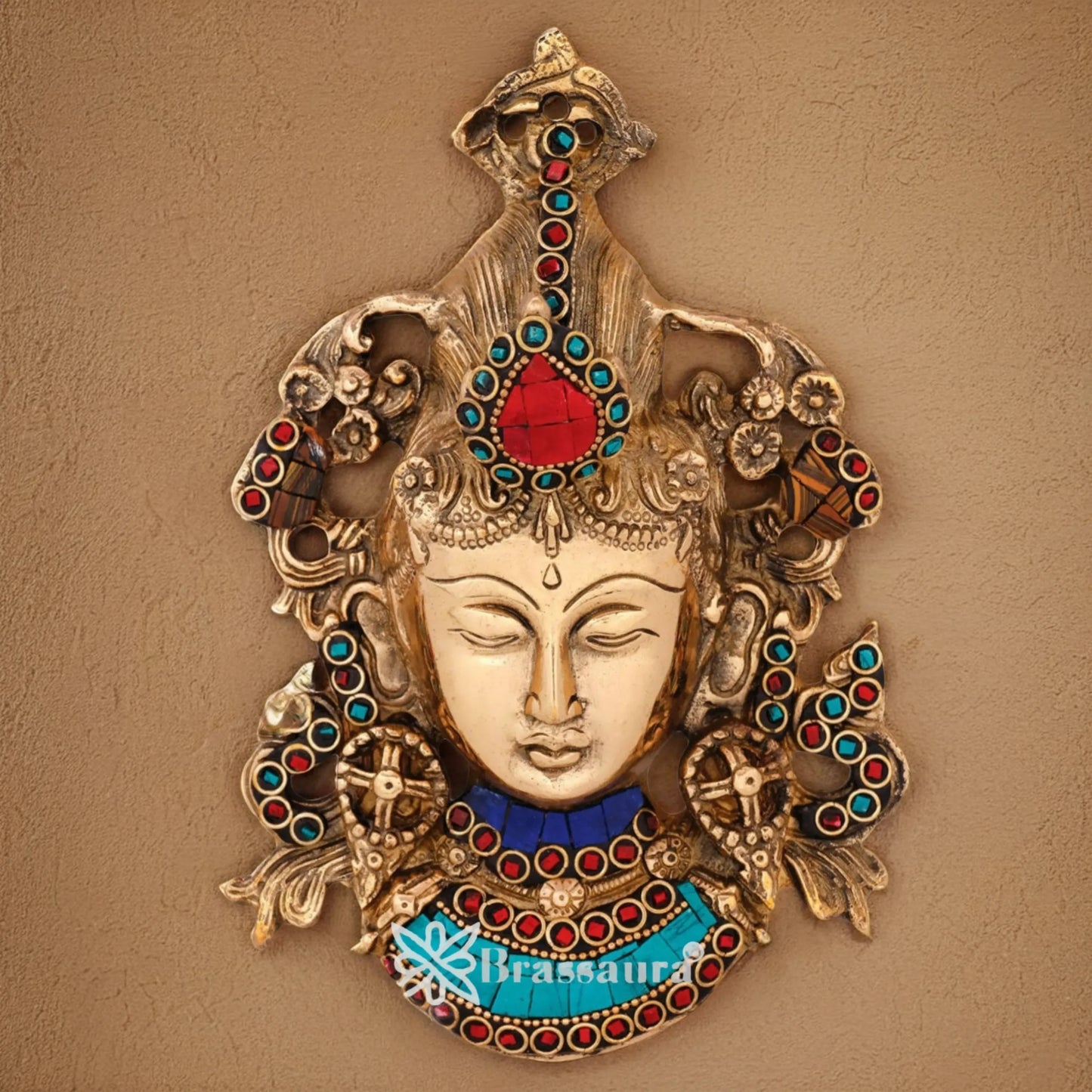 Brassaura™ Brass Gem Stone Work Tara Wall Hanging – Height 7.5 Inches & Weight 0.8 Kgs | Spiritual Décor