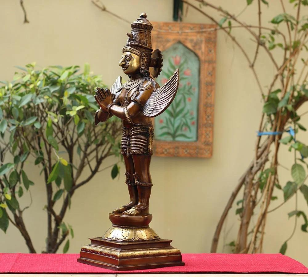 Brassaura® Garuda Standing Idol with Antique Finish | Pure Superfine Brass Handcrafted Murti | Brass Statue for Home Temple, Pooja Room | Height 24.5 Inches | Weight 11.6 Kgs