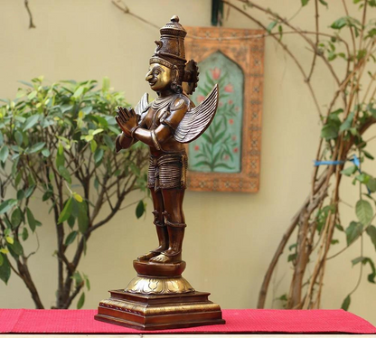 Brassaura® Garuda Standing Idol with Antique Finish | Pure Superfine Brass Handcrafted Murti | Brass Statue for Home Temple, Pooja Room | Height 24.5 Inches | Weight 11.6 Kgs