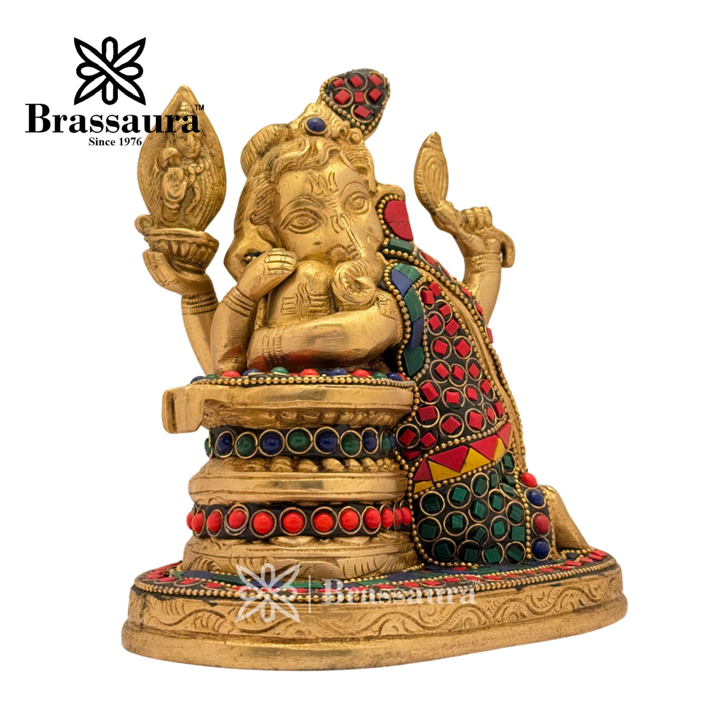 Brass Gem Stone Work Ganesha Hugh Shivling Idol for Home and Decor Weight 1.9 Kg Height 16 cm