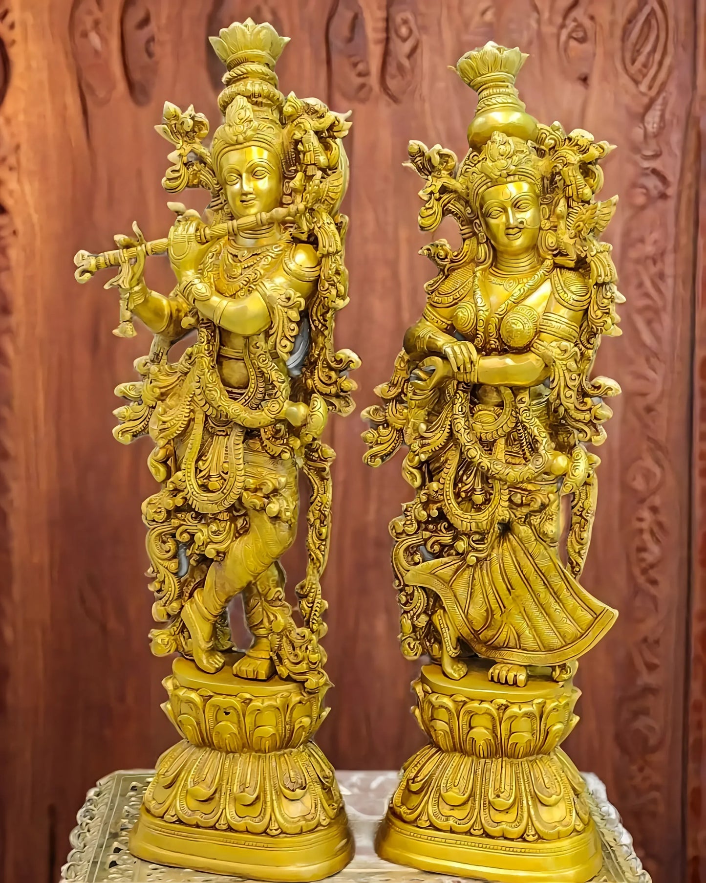 Brassaura™ Pure Brass Radha Krishna Idols – 30 Inch Height, 35 Kg Pair | Serene & Blissful Home Decor