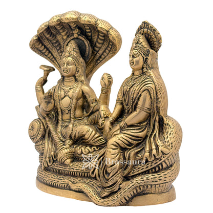 Brass Black Patina Work Vishnu laxmi and sheshnaag Idol for Home and Decor Weight 4.2 Kg Height 22 cm