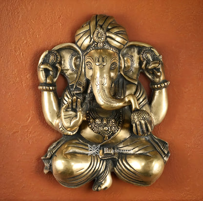 Brassaura™ Brass Full Body Lord Ganesha Wall Hanging – 14" Height, 6.5 kg – Intricately Handcrafted Décor