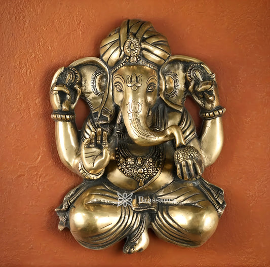 Brassaura™ Brass Full Body Lord Ganesha Wall Hanging – 14" Height, 6.5 kg – Intricately Handcrafted Décor