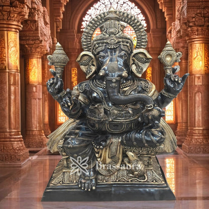 Brassaura™ Brass Big Ganesha Idol for Home and Decor | Weight 200 Kgs | Height 61 Inches | Multi-Coloured