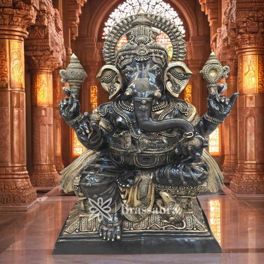 Brassaura™ Brass Big Ganesha Idol for Home and Decor | Weight 200 Kgs | Height 61 Inches | Multi-Coloured