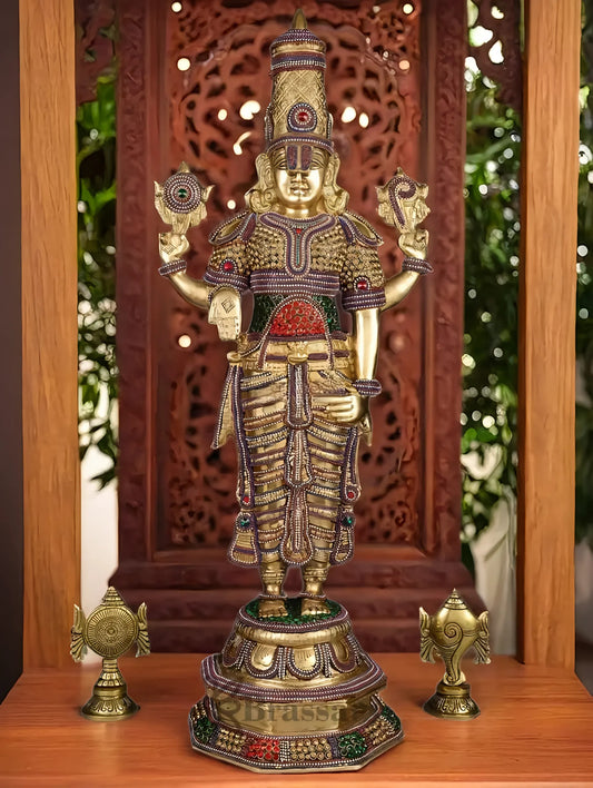 Brassaura™ Grand Brass Lord Venkateshwara Idol with Diamond Stud Work – 33.5 Inches, 20 Kgs