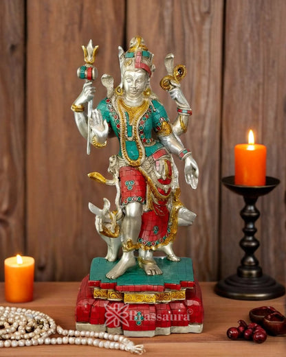 Brassaura™ Brass Gem Stone Work Ardhanarishwar Statue – Height 19 Inches & Weight 10 Kgs | Handcrafted Pooja Sculpture