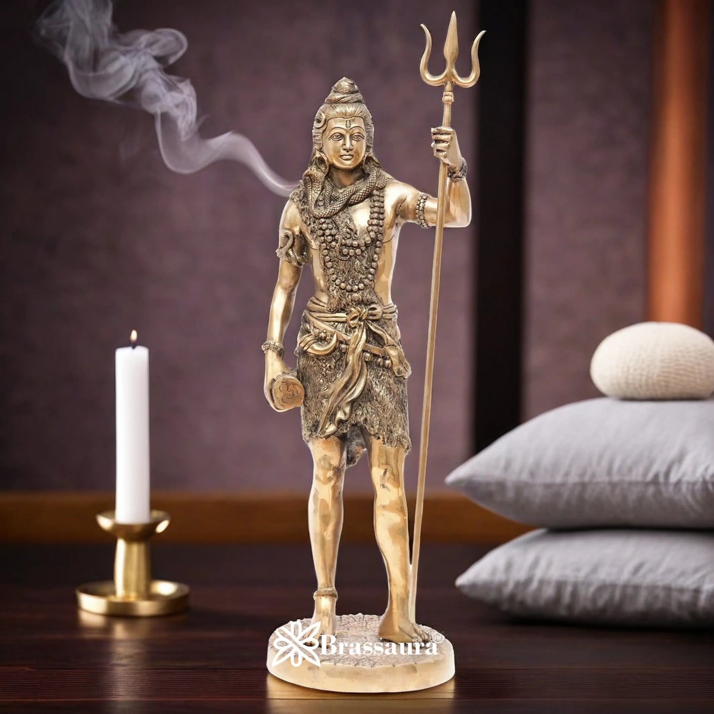 Brassaura™ Premium Brass Shiva Idol – Height 26 Inches & Weight 11 Kgs | Traditional Temple Statue