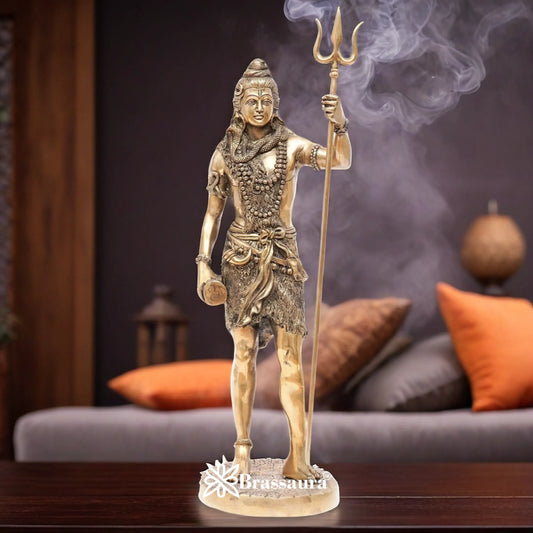 Brassaura™ Premium Brass Shiva Idol – Height 26 Inches & Weight 11 Kgs | Traditional Temple Statue