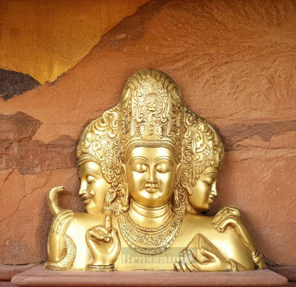 Brassaura™ Brass Superfine Trimurti Bust Statue – Brahma, Vishnu & Mahesh | 9.5 Inch, 4.6 Kgs
