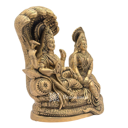 Brass Black Patina Work Vishnu laxmi and sheshnaag Idol for Home and Decor Weight 4.2 Kg Height 22 cm