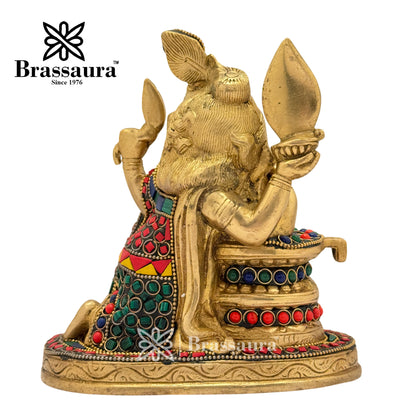 Brass Gem Stone Work Ganesha Hugh Shivling Idol for Home and Decor Weight 1.9 Kg Height 16 cm