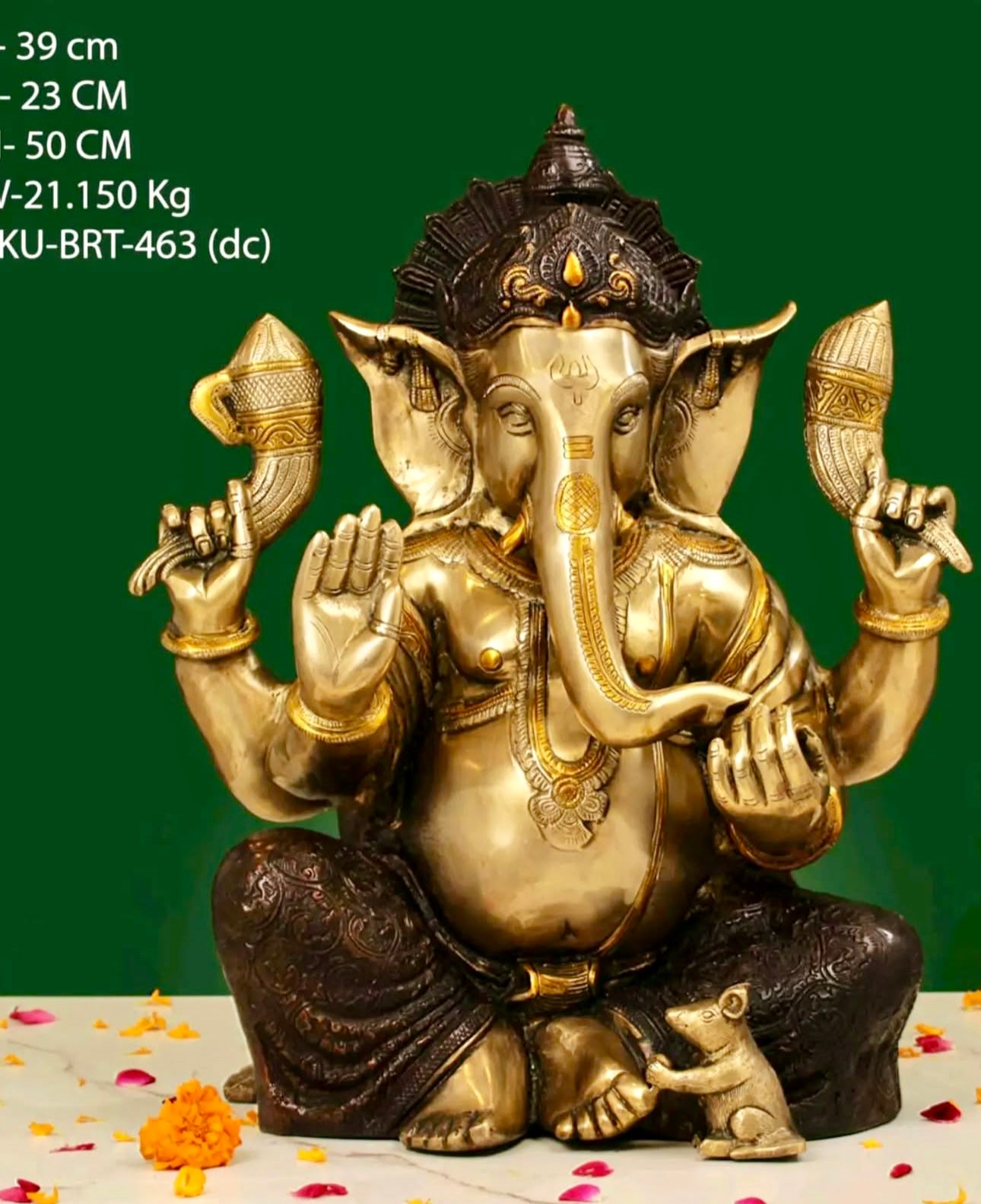 Brassaura™ Ganesha Brass Statue – Height 19.7 Inch, Weight 21.15 Kg | Solid Brass Murti