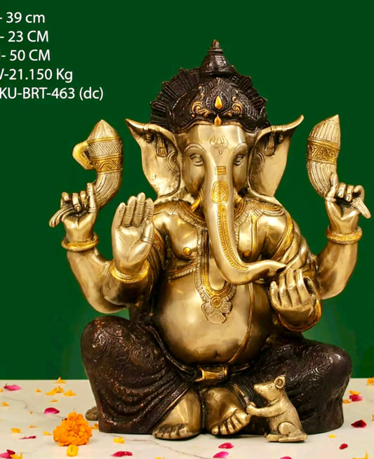 Brassaura™ Ganesha Brass Statue – Height 19.7 Inch, Weight 21.15 Kg | Solid Brass Murti